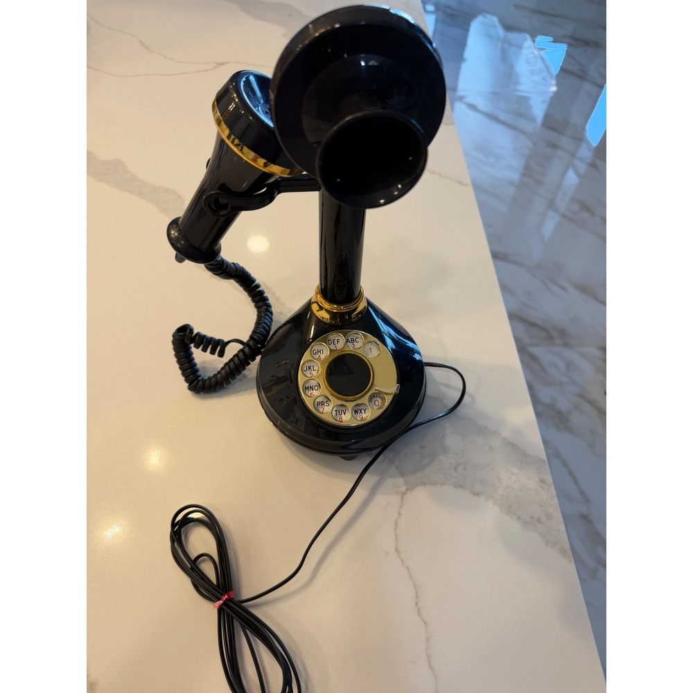 Vintage American Telecommunications Corp Candlestick Telephone Black Gold 1970s